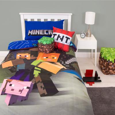 Dunelm Minecraft Goodguys Single Duvet Cover and Pillowcase Set Red, Blue and Green