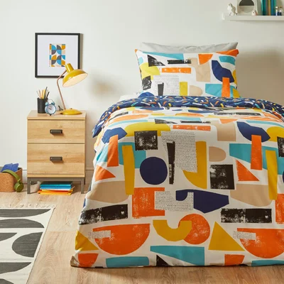 Dunelm Abstract Blocks Single Duvet Cover and Pillowcase Set MultiColoured