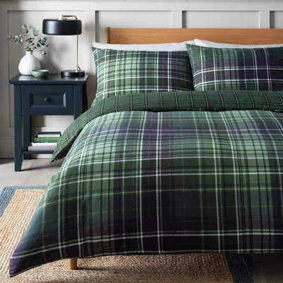 Habitat Habitat Brushed Cotton Green Check Bedding Set - Single