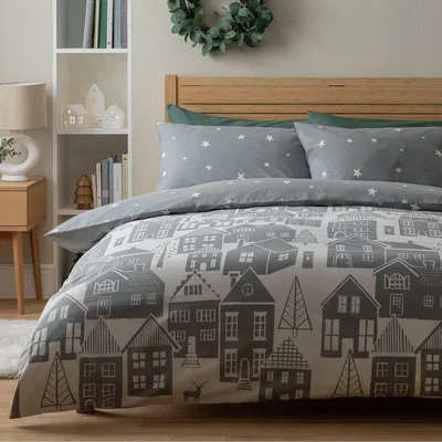 Habitat Habitat Christmas Houses Placement Grey Bedding Set - Single
