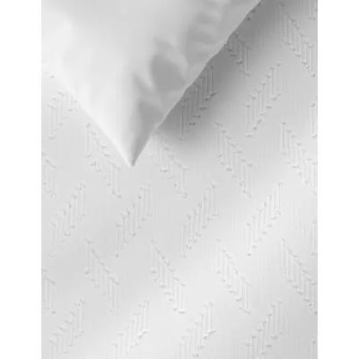 Marks & Spencer M&S Pure Cotton Chevron Textured Bedding Set - SGL - White, White