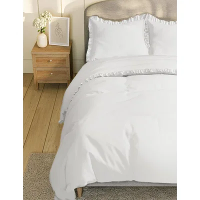 Marks & Spencer M&S Cotton Blend Ruffle Edge Bedding Set - SGL - White, White