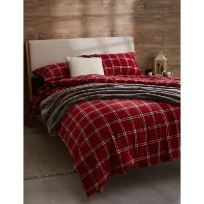 Marks & Spencer M&S Fleece Checked Bedding Set - SGL - Red Mix, Red Mix