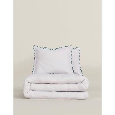 Marks & Spencer M&S Cotton Blend Scalloped Edge Bedding Set - SGL - Sea Green, Sea Green,Grey Mix