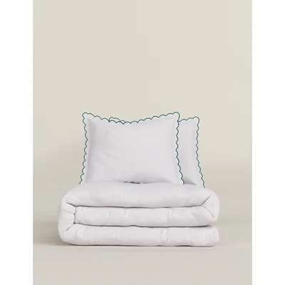 Marks & Spencer M&S Cotton Blend Scalloped Edge Bedding Set - SGL - Sea Green, Sea Green,Grey Mix
