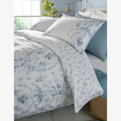 Marks & Spencer Laura Ashley Pure Cotton Sateen Marabeau Bedding Set - DBL - Blue, Blue
