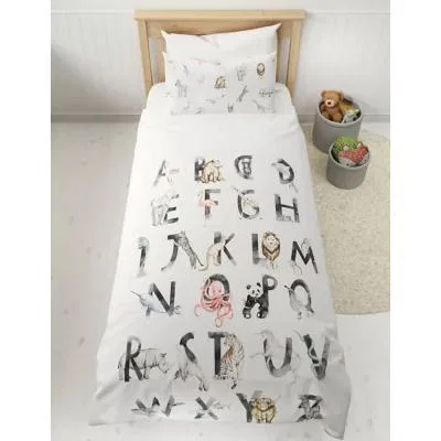 Marks & Spencer M&S Pure Cotton Alphabet Bedding Set - SGL - White Mix, White Mix
