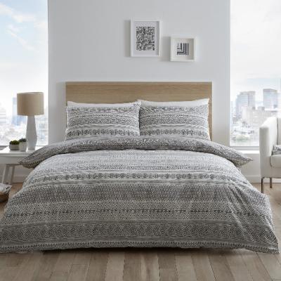 The Range Bora Stripe 180 Thread Count Duvet Cover and Pillowcase Set - Grey / Single