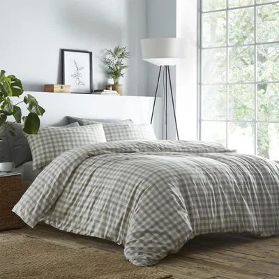 The Range Gingham Grey Single Duvet Set - Green / Single