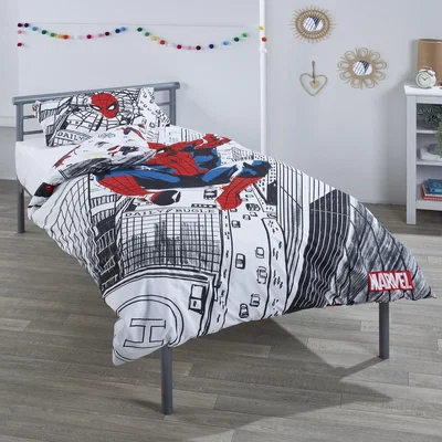 The Range Children's Silver Metal Single Bed with Spider Man Bedding Set - Pink