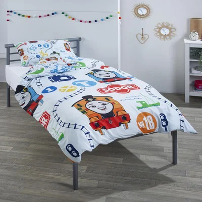 The Range Children's Silver Metal Single Bed with Thomas and Friends Bedding Set - White