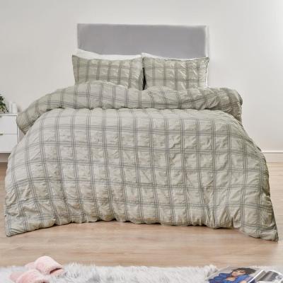 The Range Sienna Check Seersucker Duvet Cover with Pillowcase Bedding Set - Silver / Single