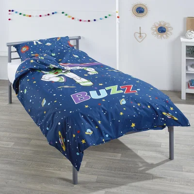 The Range Children's Silver Metal Single Bed with Toy Story Buzz Bedding Set - Blue