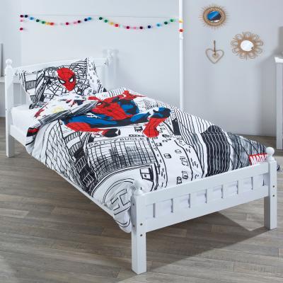 The Range Luxury Childrens Wooden Single Bed and Mattress with Spider Man Bedding Set - White