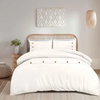 The Range Wood Button Duvet Cover Set  - White / Single