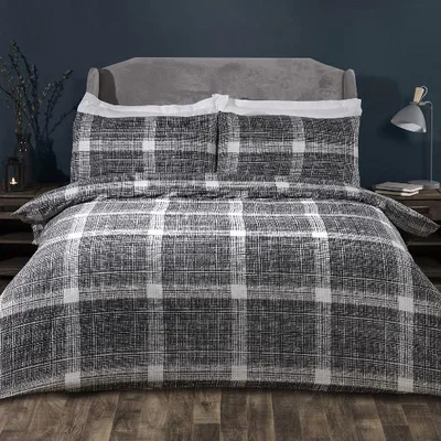 The Range Eton Check Two Pack Duvet Cover and Pillowcase Sets - Grey / Single