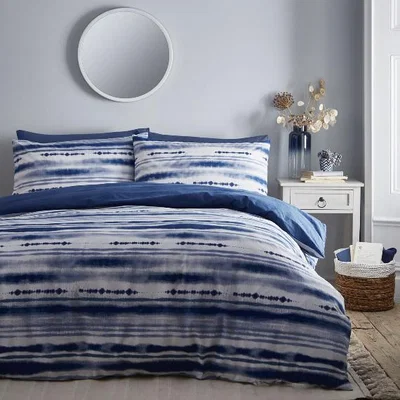 The Range Shibori Stripe 144 Thread Count Duvet Cover and Pillowcase Set - Indigo / Single