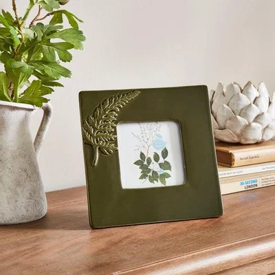 Dunelm Churchgate Fern Leaf Glazed Ceramic Square Photo Frame
