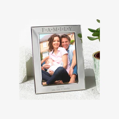Dunelm Personalised Silver Family and Hearts Portrait Photo Frame Silver