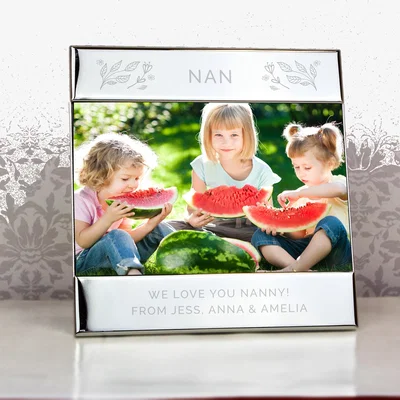 Dunelm Personalised Silver Floral Landscape Photo Frame Silver
