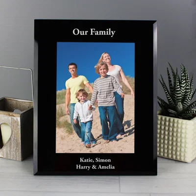 Dunelm Personalised Portrait Black Glass Photo Frame Black