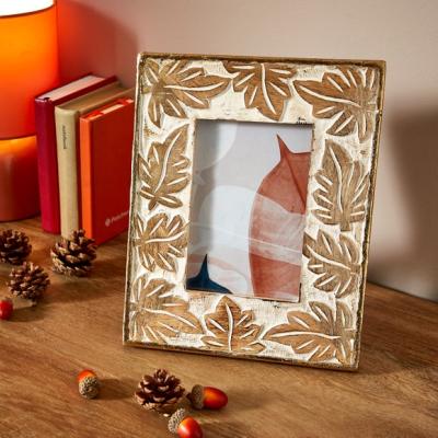 Dunelm Carved Leaves Mango Wood Photo Frame