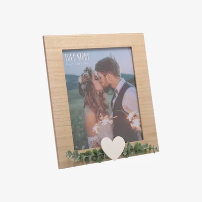Dunelm Love Story Rustic Photo Frame with Heart & Leaves Brown
