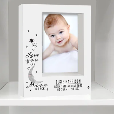 Dunelm Personalised Baby To The Moon and Back Portrait Box Photo Frame White
