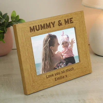 Dunelm Personalised Mummy and Me Light Wood Landscape Photo Frame Natural