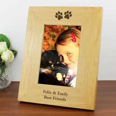 Dunelm Personalised Paw Prints Light Wood Portrait Photo Frame Natural