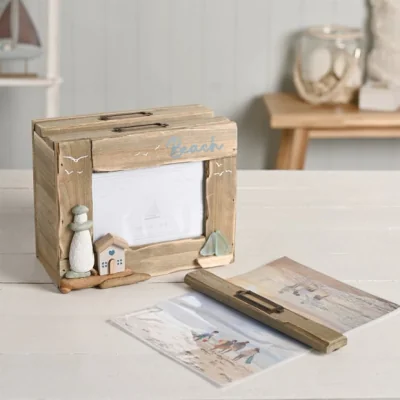 Dunelm Love Life By The Sea Driftwood & Sea Glass Photo Box