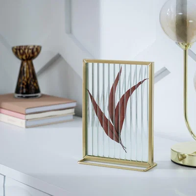 Habitat Habitat Reeded Glass Frame on Stand - Gold - 19x14cm