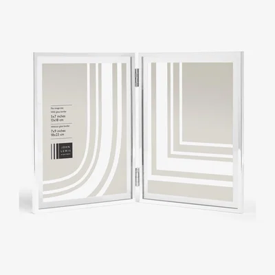 John Lewis John Lewis Vertical Folding Double Photo Frame & Glass Border, 5 x 7" (13 x 18cm), Silver Plated