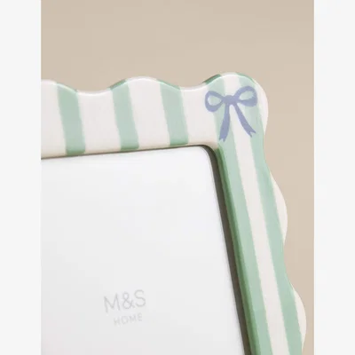 Marks & Spencer M&S Collection Ceramic Striped Bow Photo Frame 5x7 inch - Green, Green
