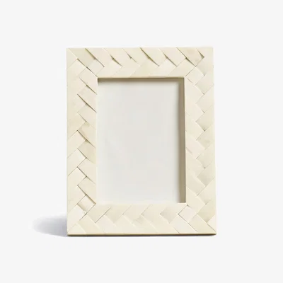 OKA OKA, Plaited Bone Photo Frame, Small - Ivory, Picture Frames, Bone/MDF Wood