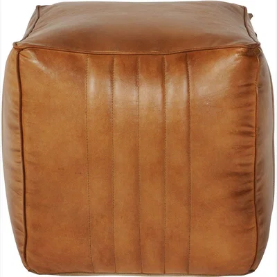 Olivia's Libra Interiors Cube Leather Pouffe in Cognac