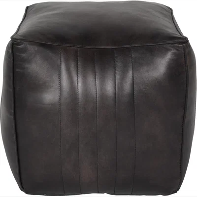 Olivia's Libra Interiors Cube Leather Pouffe in Charcoal