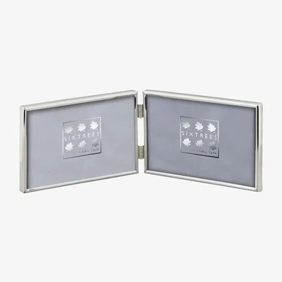 Downtown Sixtrees Cambridge Double Photo Frame - Silver Plated - 6x4 Landscape, Velvet