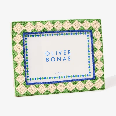 Oliver Bonas Tami Green Diamond Beaded Photo Frame 5x7"