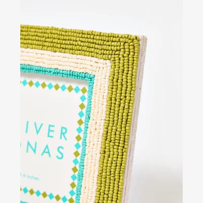 Oliver Bonas Tami Green & White Stripe Beaded Photo Frame 4x4"