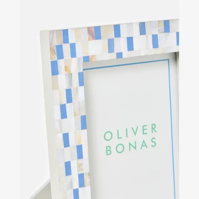 Oliver Bonas Lina Blue Resin & Mother Of Pearl Photo Frame 5x7"