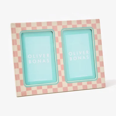 Oliver Bonas Isla Pink Chequerboard Double Photo Frame