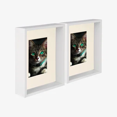 The Range 8" x 10" 3D Deep Box Photo Frames - 4" x 6" Mount - Pack of 2 - White/Ivory