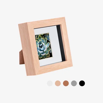 The Range 3D Box Photo Frame - 4 x 4" with 2 x 2" Mount - Light Wood