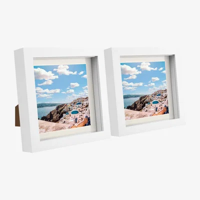 The Range 6" x 6" White 3D Box Photo Frame - 4" x 4" Mount - Pack of 2 - White/Ivory