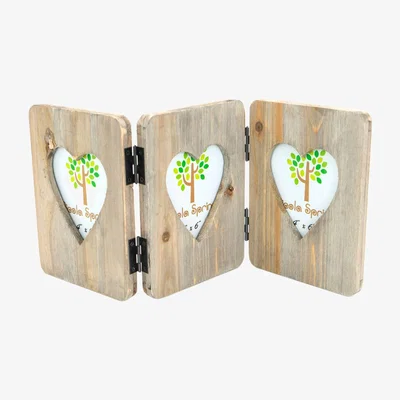 The Range 4x6" Rustic Hearts Folding 3 Photo Frame Natural - Brown