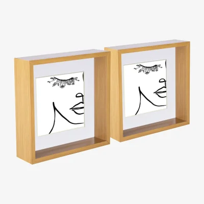 The Range 3D Deep Box Photo Frames - 8 x 8" with 6 x 6" Mount - Light Wood/White - Pack of 2 - Light Wood/White
