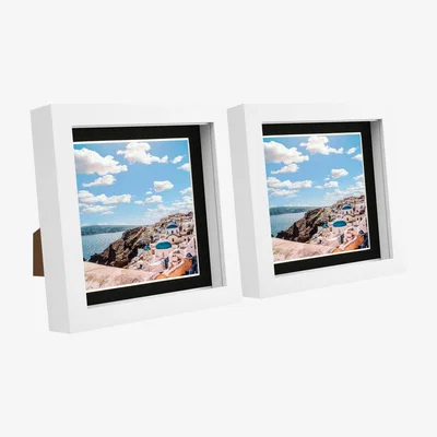 The Range 6" x 6" White 3D Box Photo Frame - 4" x 4" Mount - Pack of 2 - White/Black
