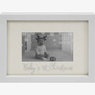 The Range Glitter Mount Frame 'Baby's First Christmas' Inches - White