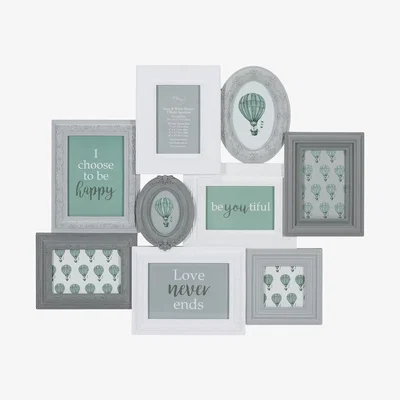 The Range Grey and White Ornate 9 Multi-Aperture Frame - Grey & White